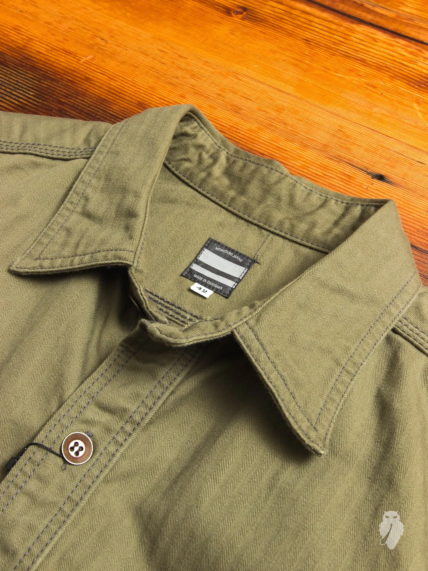 05-124 "Crest" Work Shirt in Olive Herringbone