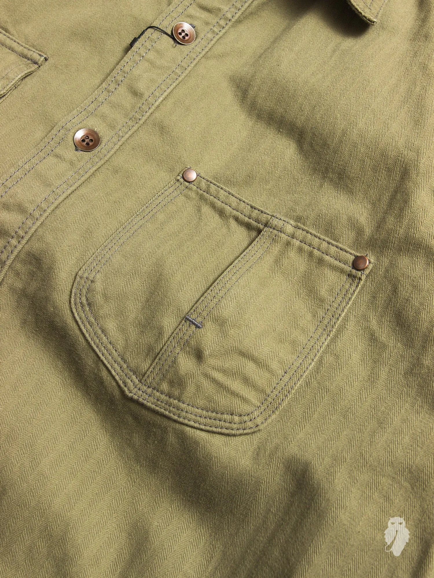 05-124 "Crest" Work Shirt in Olive Herringbone