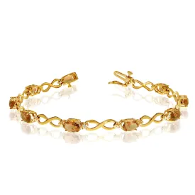 10K Yellow Gold Oval Citrine Stones And Diamonds Infinity Tennis Bracelet, 7"