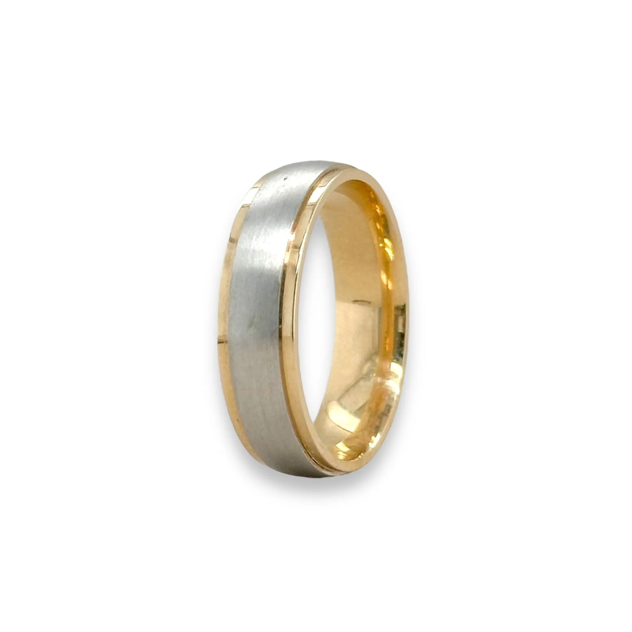 14K TT Gold Low Dome Flat Edge Carved Wedding Band