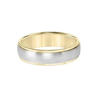 14K TT Gold Low Dome Flat Edge Carved Wedding Band