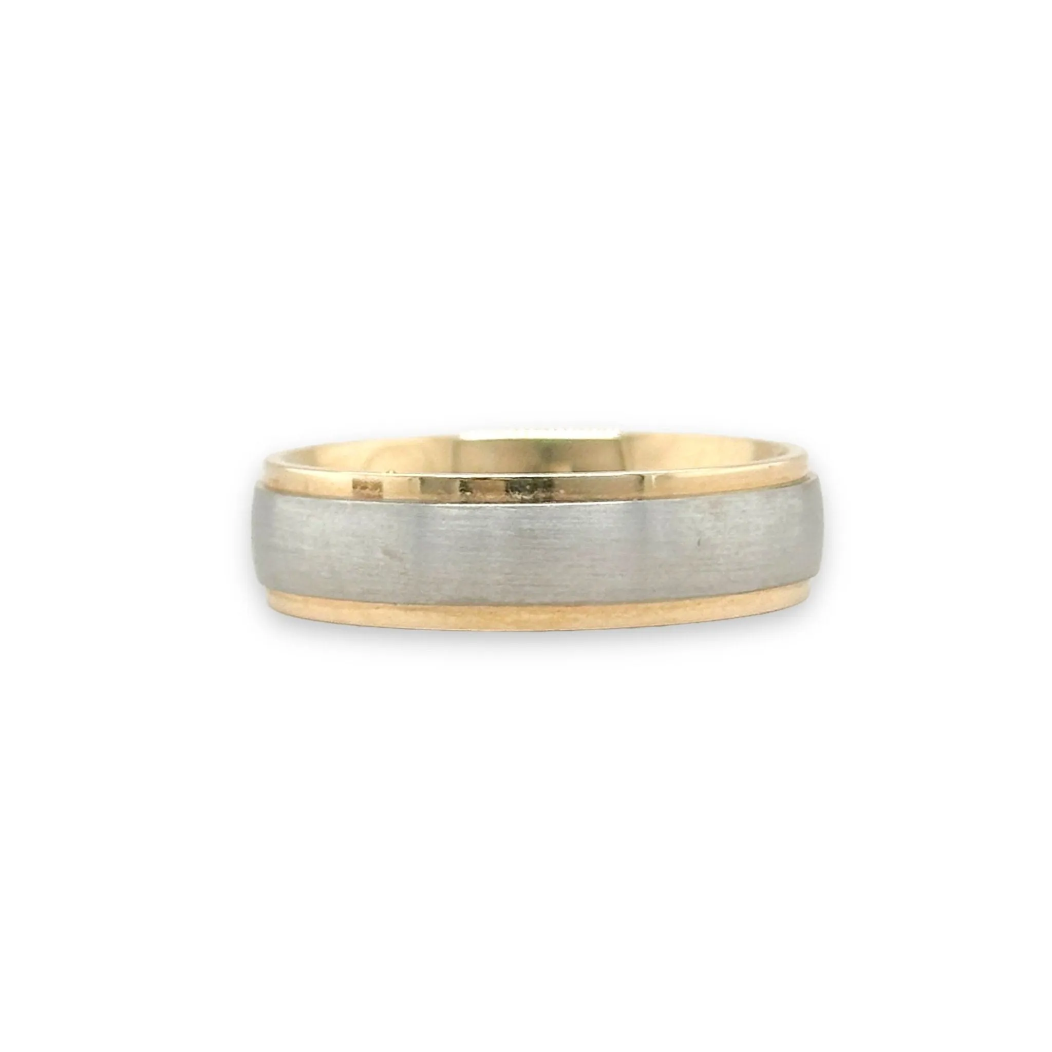 14K TT Gold Low Dome Flat Edge Carved Wedding Band