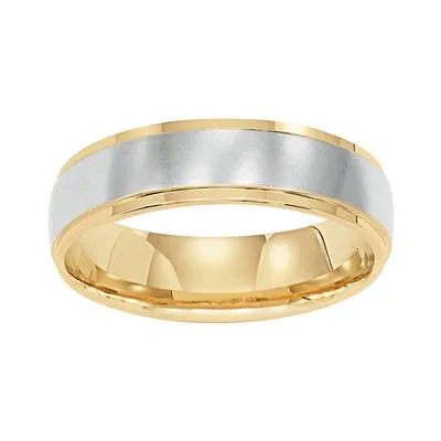 14K TT Gold Low Dome Flat Edge Carved Wedding Band