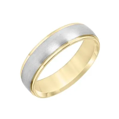 14K TT Gold Low Dome Flat Edge Carved Wedding Band