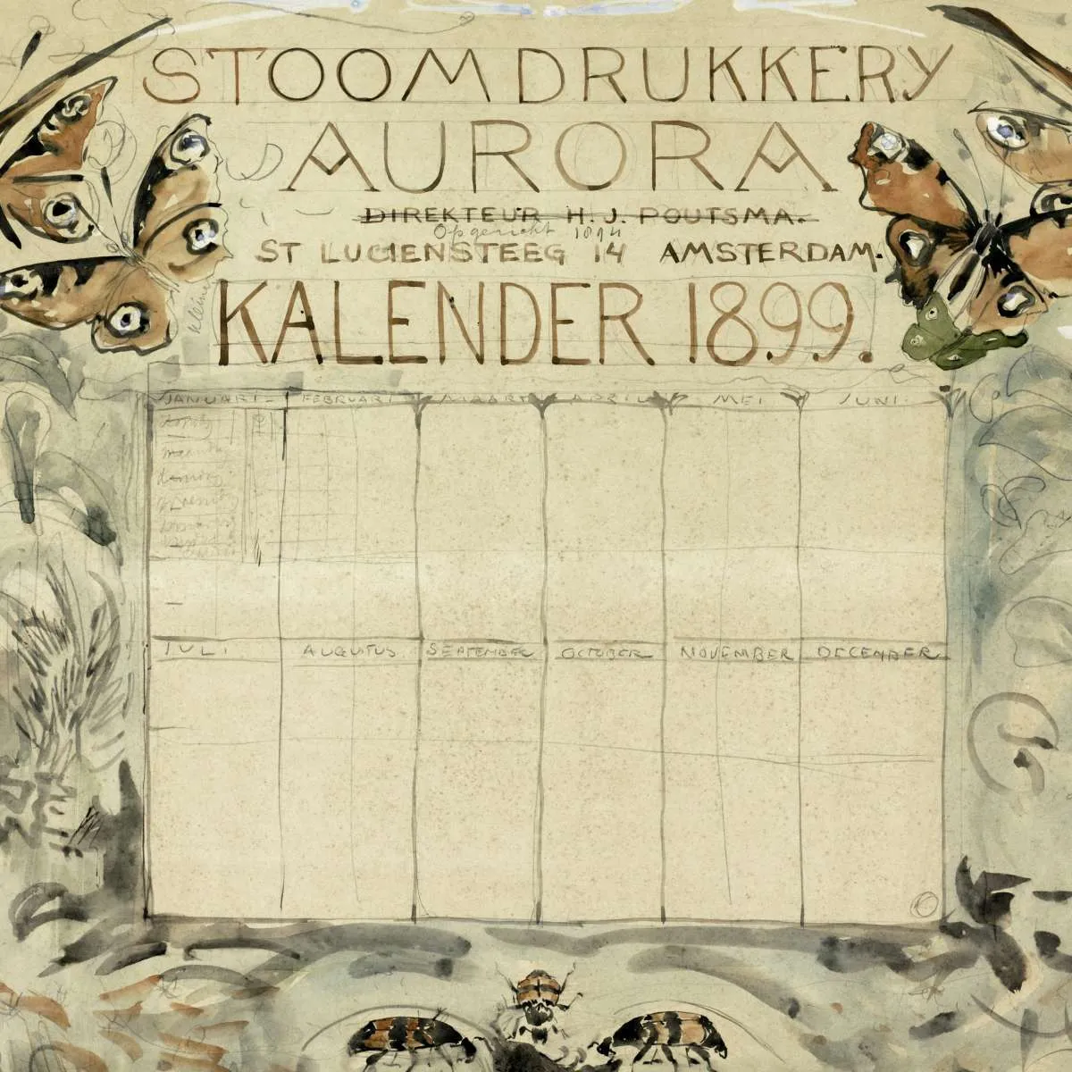 1899 Calendar For The Aurora Steam Printer Wall Art