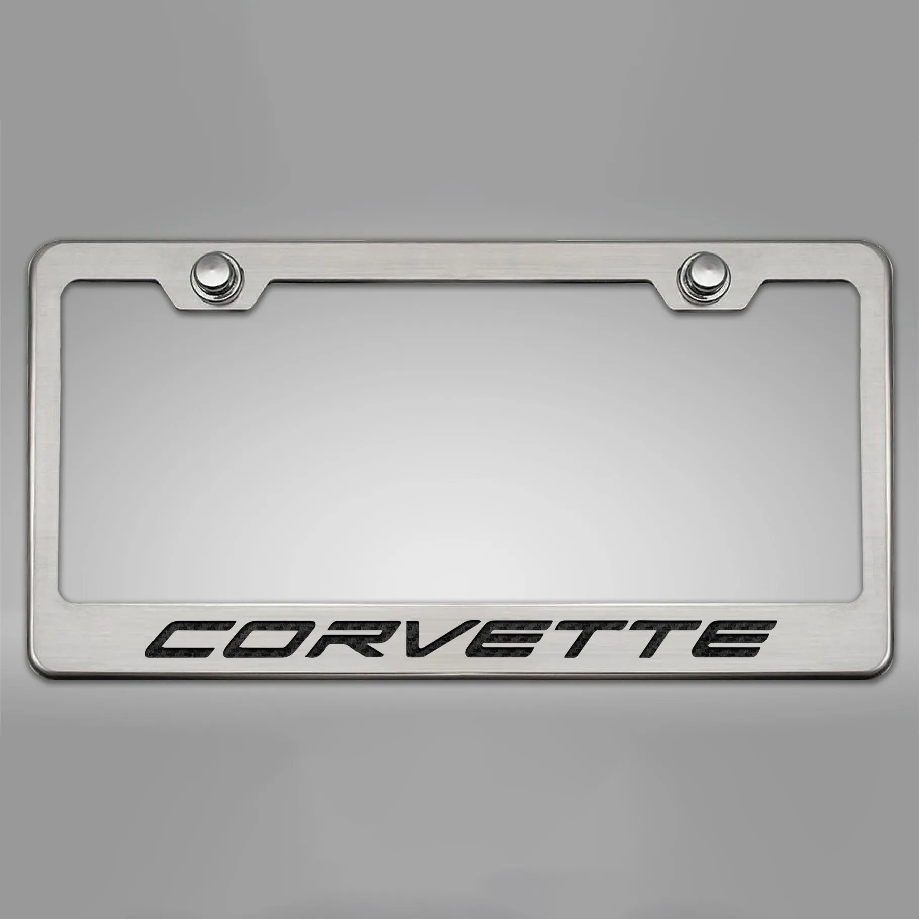 2020-2024 C8 Corvette - CORVETTE Style License Plate Frame - Brushed Stainless