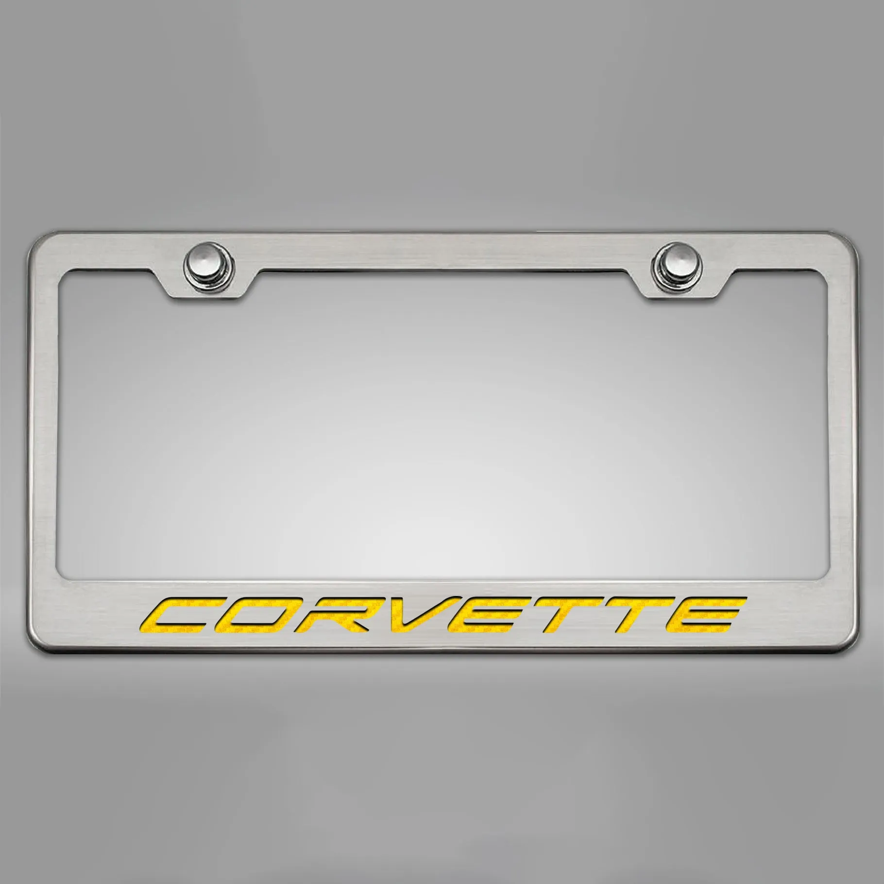 2020-2024 C8 Corvette - CORVETTE Style License Plate Frame - Brushed Stainless