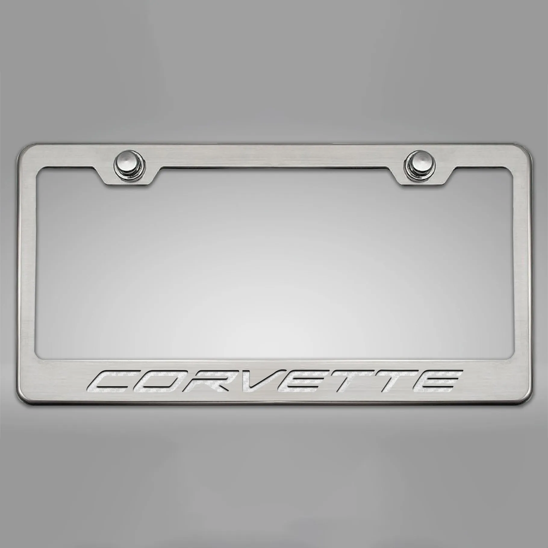 2020-2024 C8 Corvette - CORVETTE Style License Plate Frame - Brushed Stainless