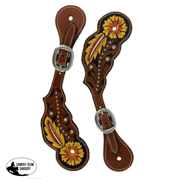 202608 - Ladies Flower & Feather Tooled Spur Straps