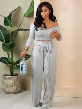 2Pcs Off Shoulder Ctop Top Long Pants Set