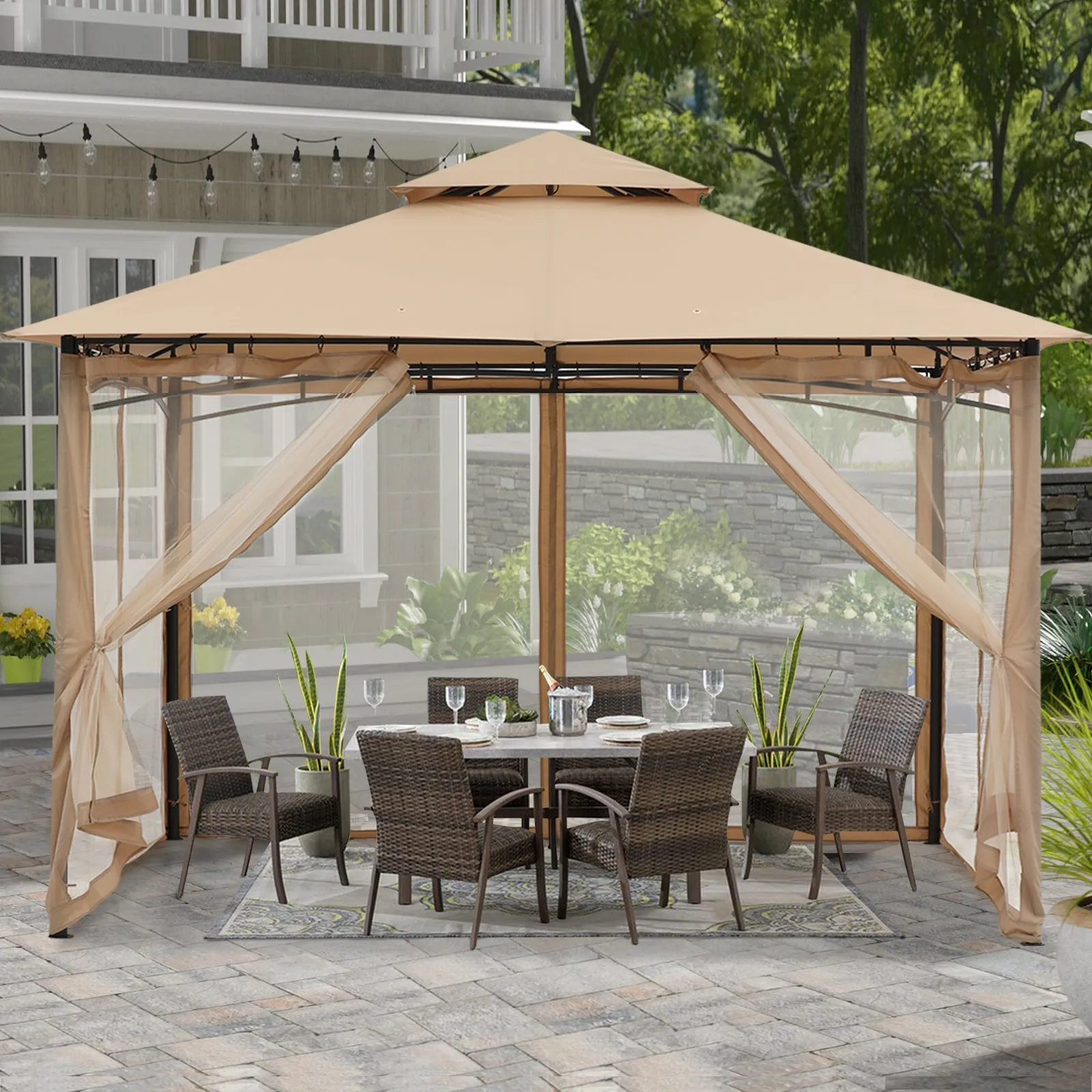 ABCCANOPY Outdoor Sturdy Patio Gazebo 9x9/11x11/10x12 With Mosquito Netting