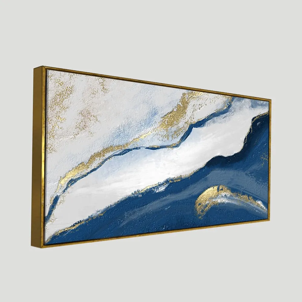 Abstract Seascape Blue and Gold Line art Canvas Wall Painting