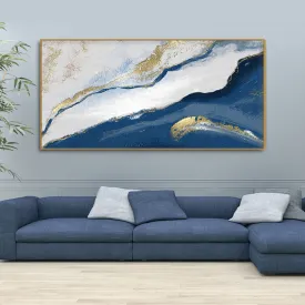 Abstract Seascape Blue and Gold Line art Canvas Wall Painting