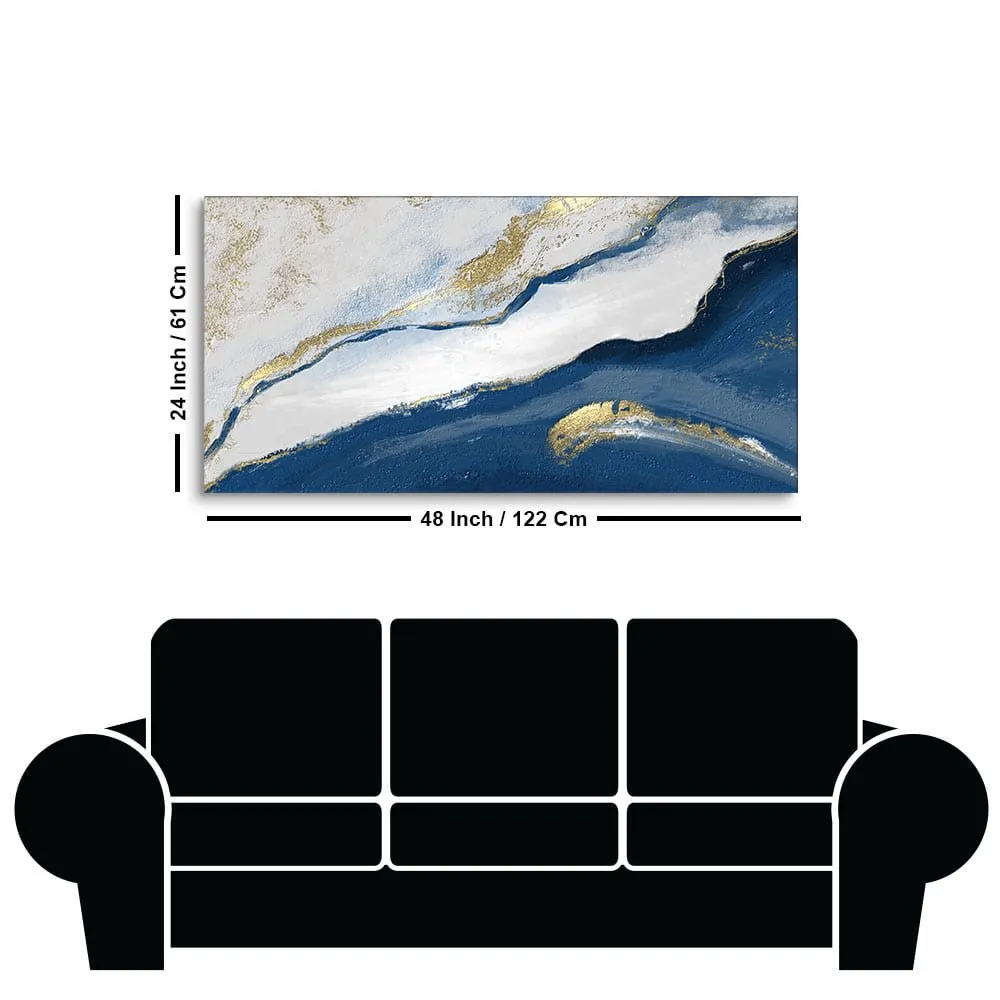 Abstract Seascape Blue and Gold Line art Canvas Wall Painting