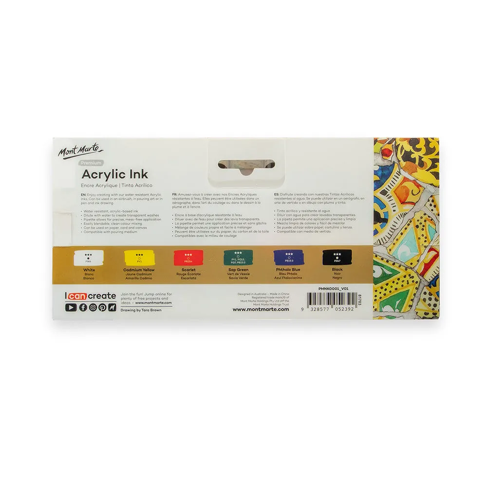 Acrylic Ink Premium 6pc x 20ml (0.7 US fl.oz)