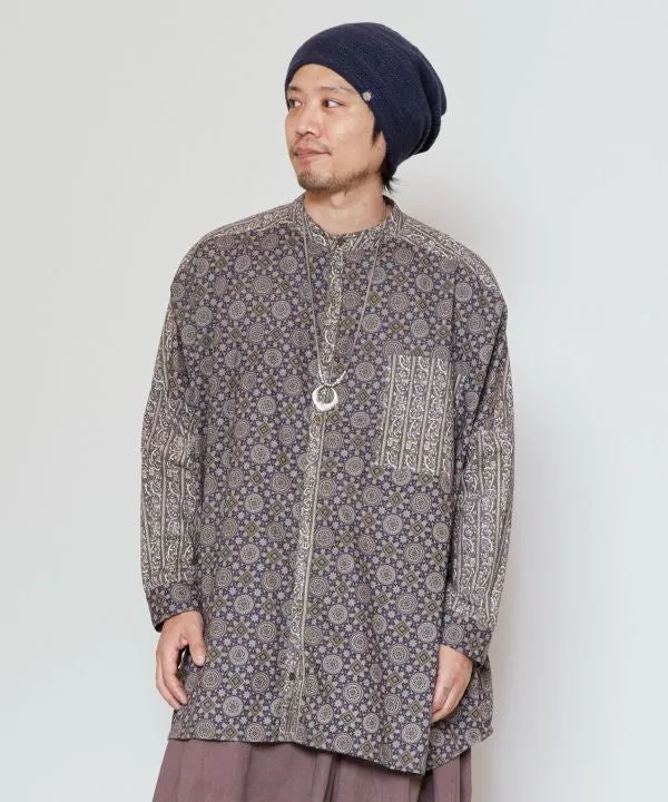 Ajrakh Paisley Patchwork Collarless Shirt