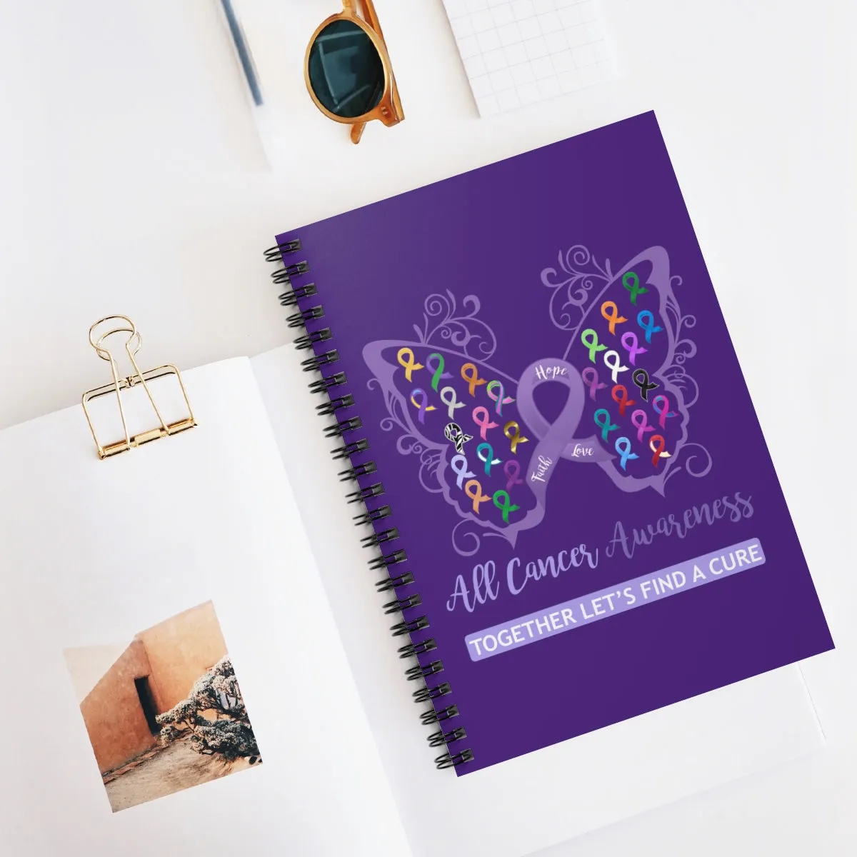 All Cancer Awareness Filigree Butterfly Purple Spiral Journal - Ruled Line