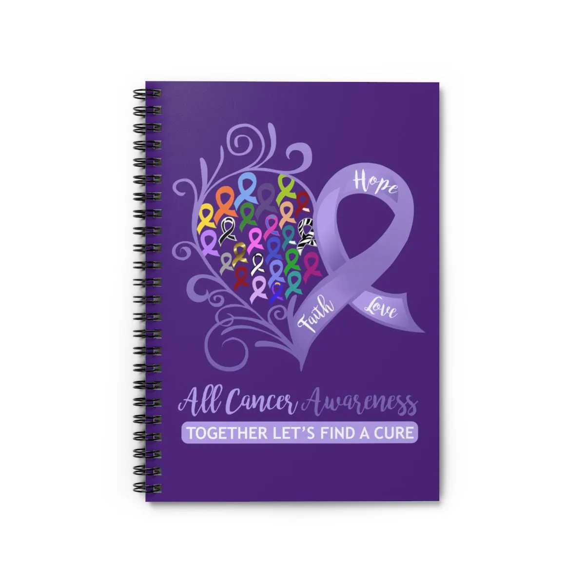 All Cancer Awareness Heart Purple Spiral Journal - Ruled Line