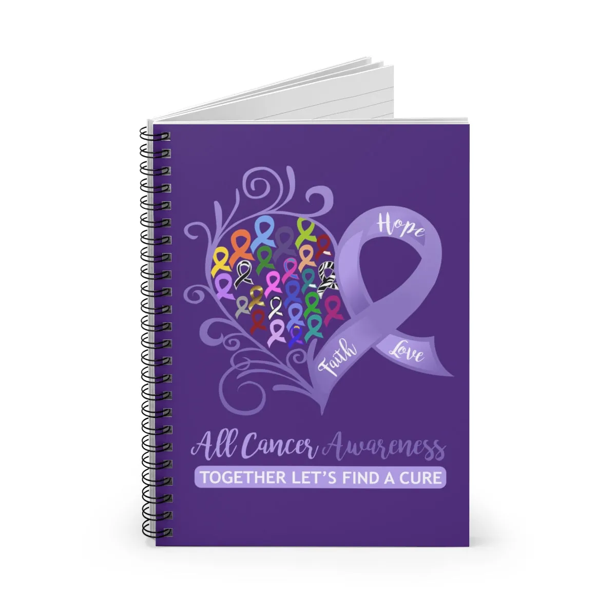 All Cancer Awareness Heart Purple Spiral Journal - Ruled Line