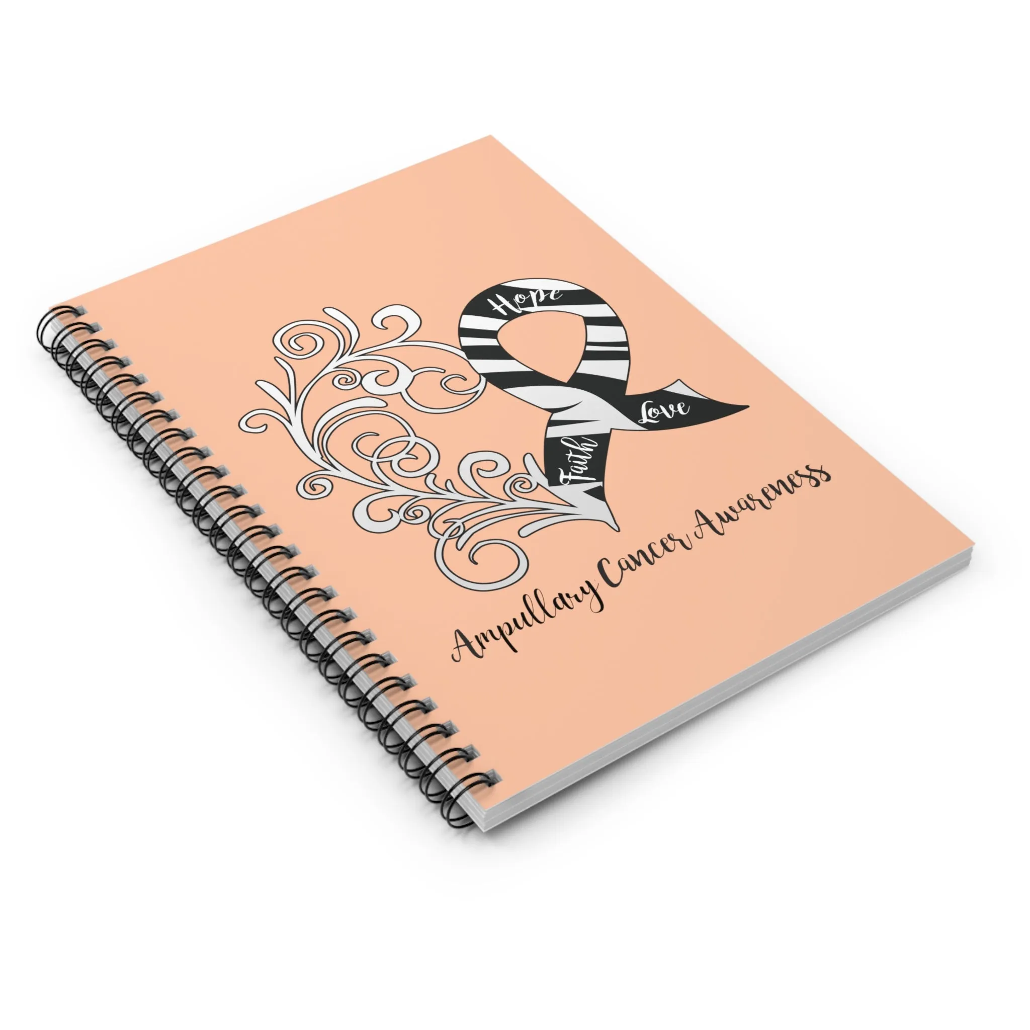 Ampullary Cancer Awareness Heart Spiral Journal - Ruled Line (Peach)