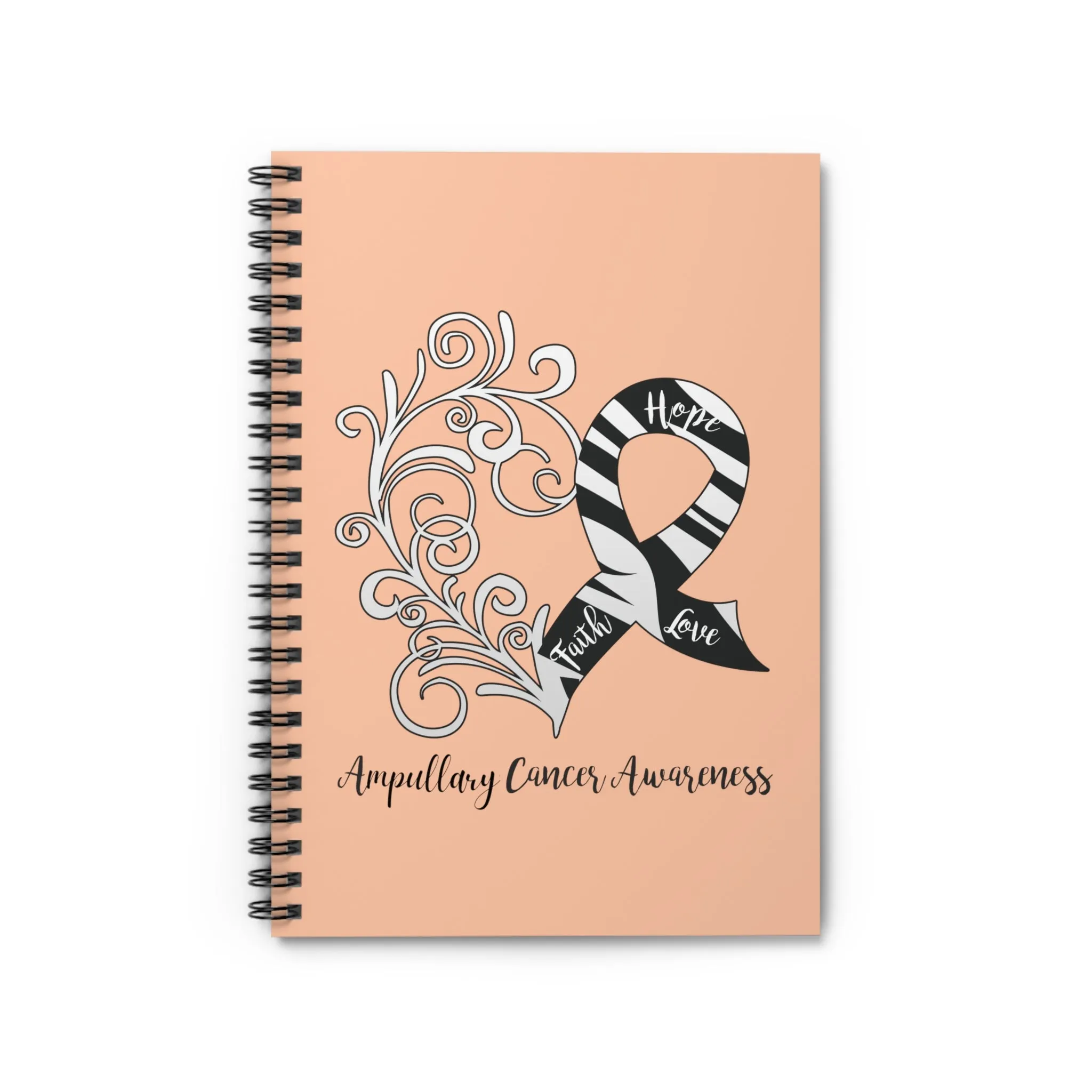 Ampullary Cancer Awareness Heart Spiral Journal - Ruled Line (Peach)