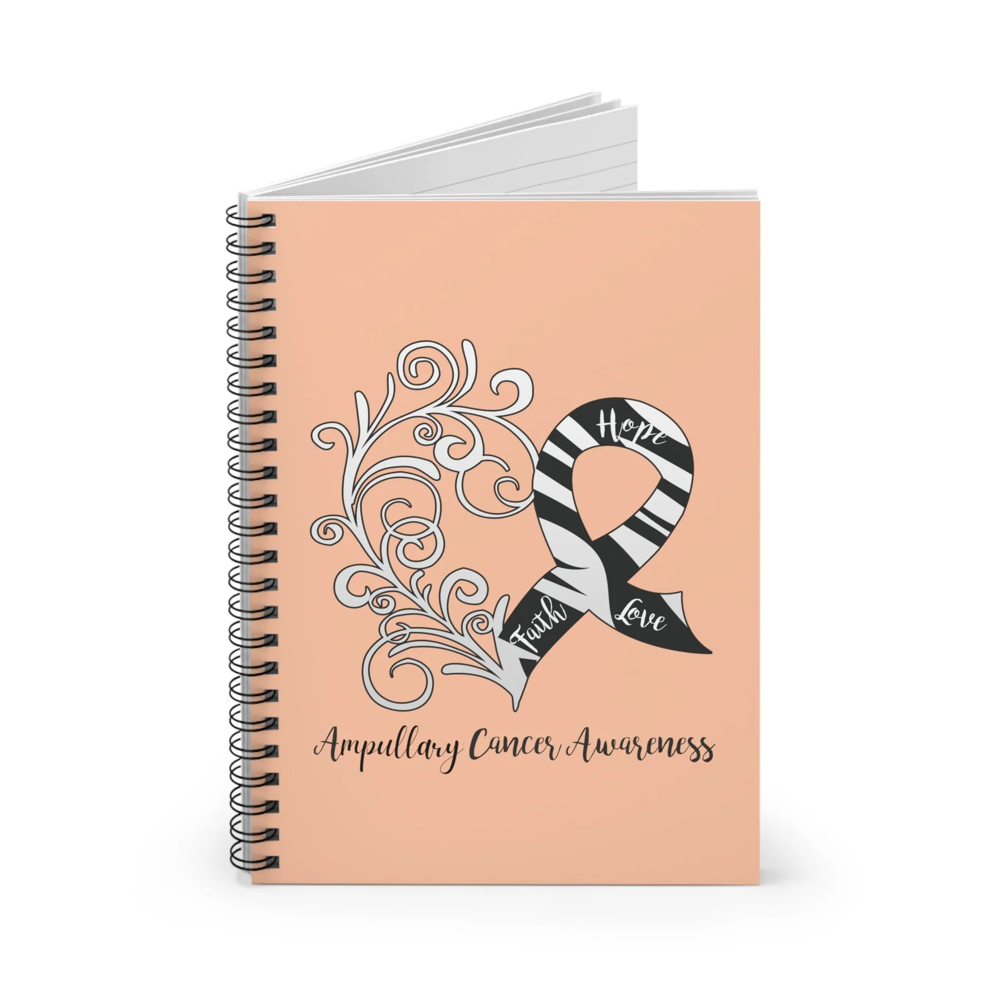 Ampullary Cancer Awareness Heart Spiral Journal - Ruled Line (Peach)