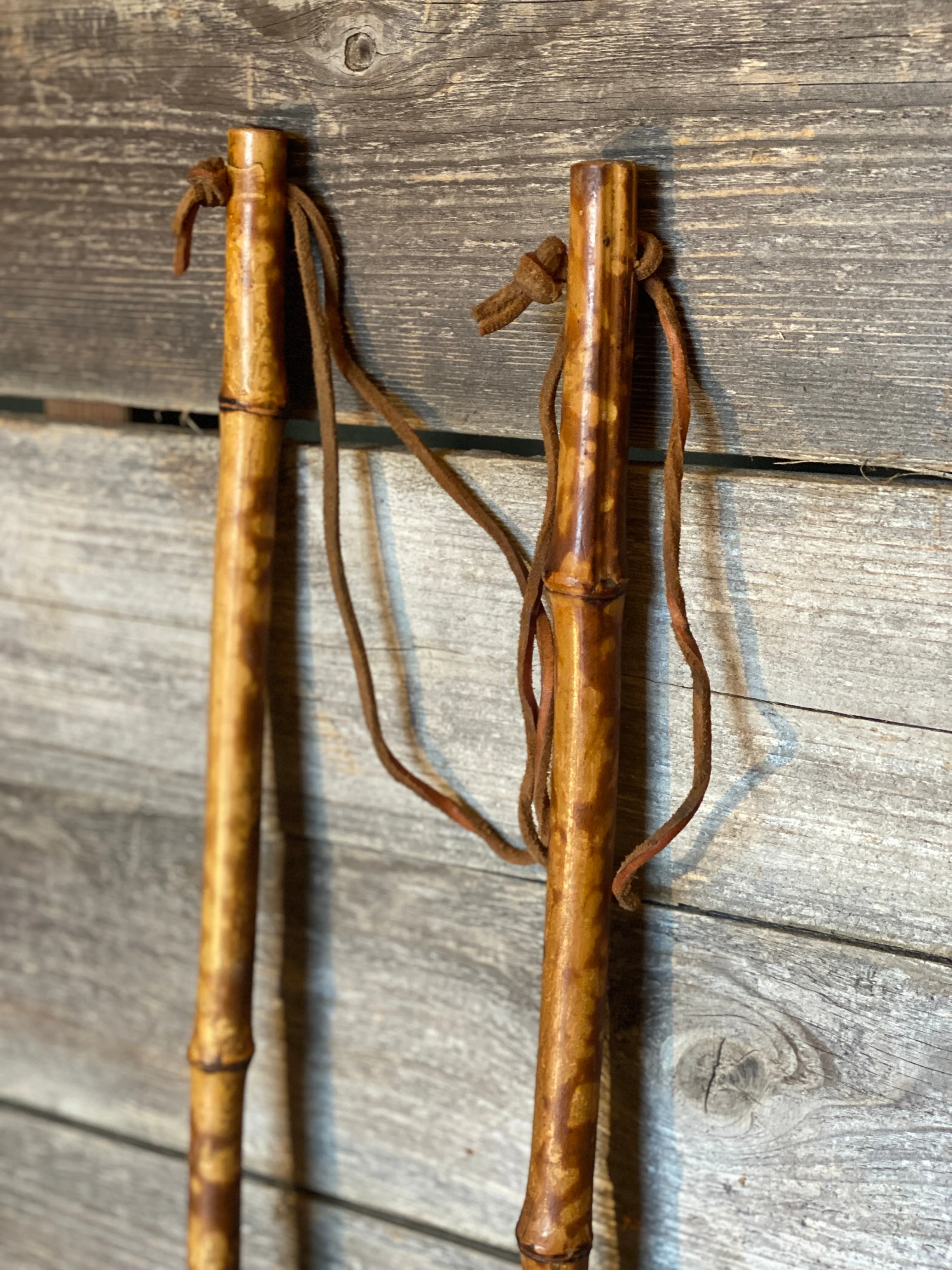 Antique Bamboo Ski Poles with leather straps