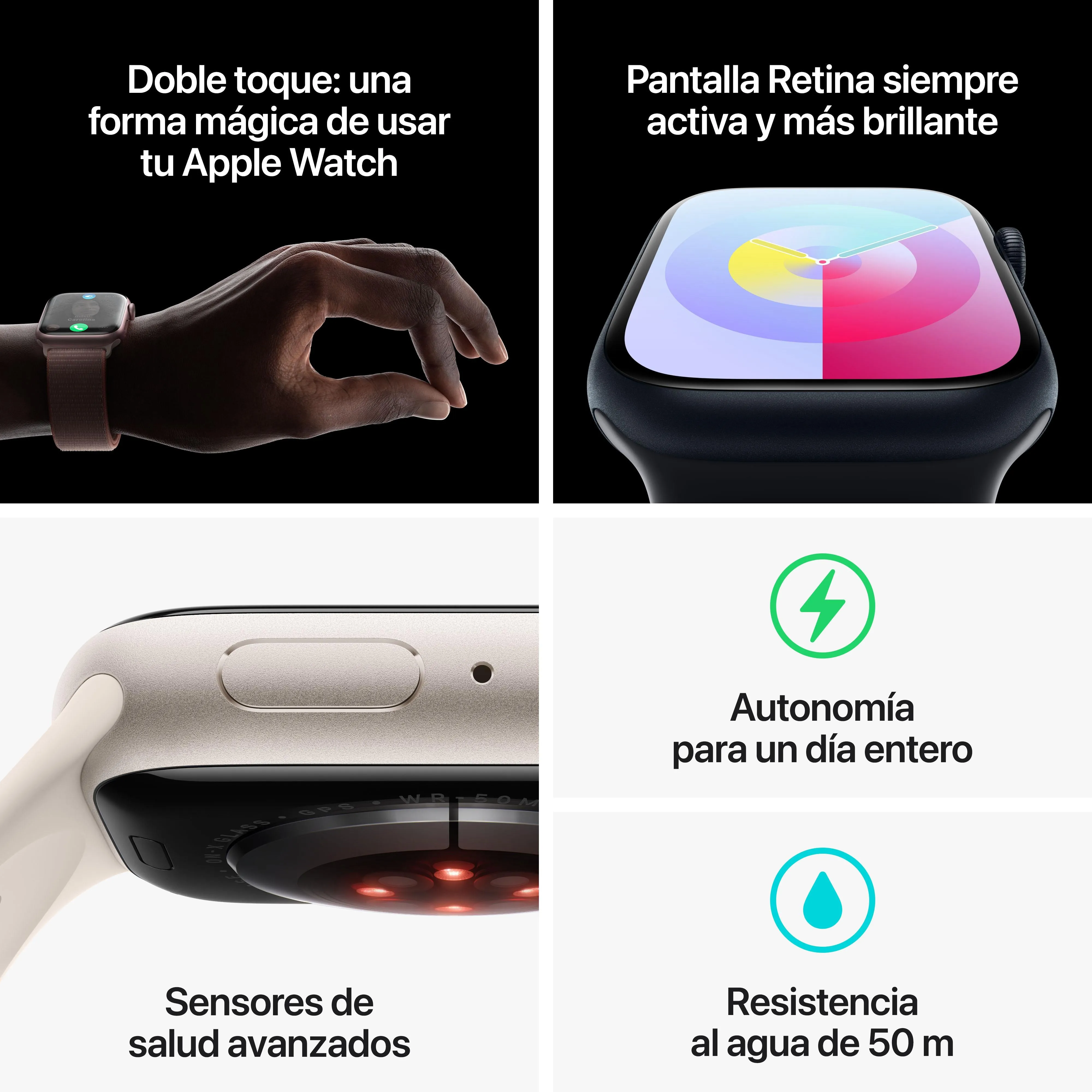 Apple Watch Series 9 (GPS) - Caja de aluminio en rosa de 45 mm - Correa deportiva rosa claro - Talla M/L