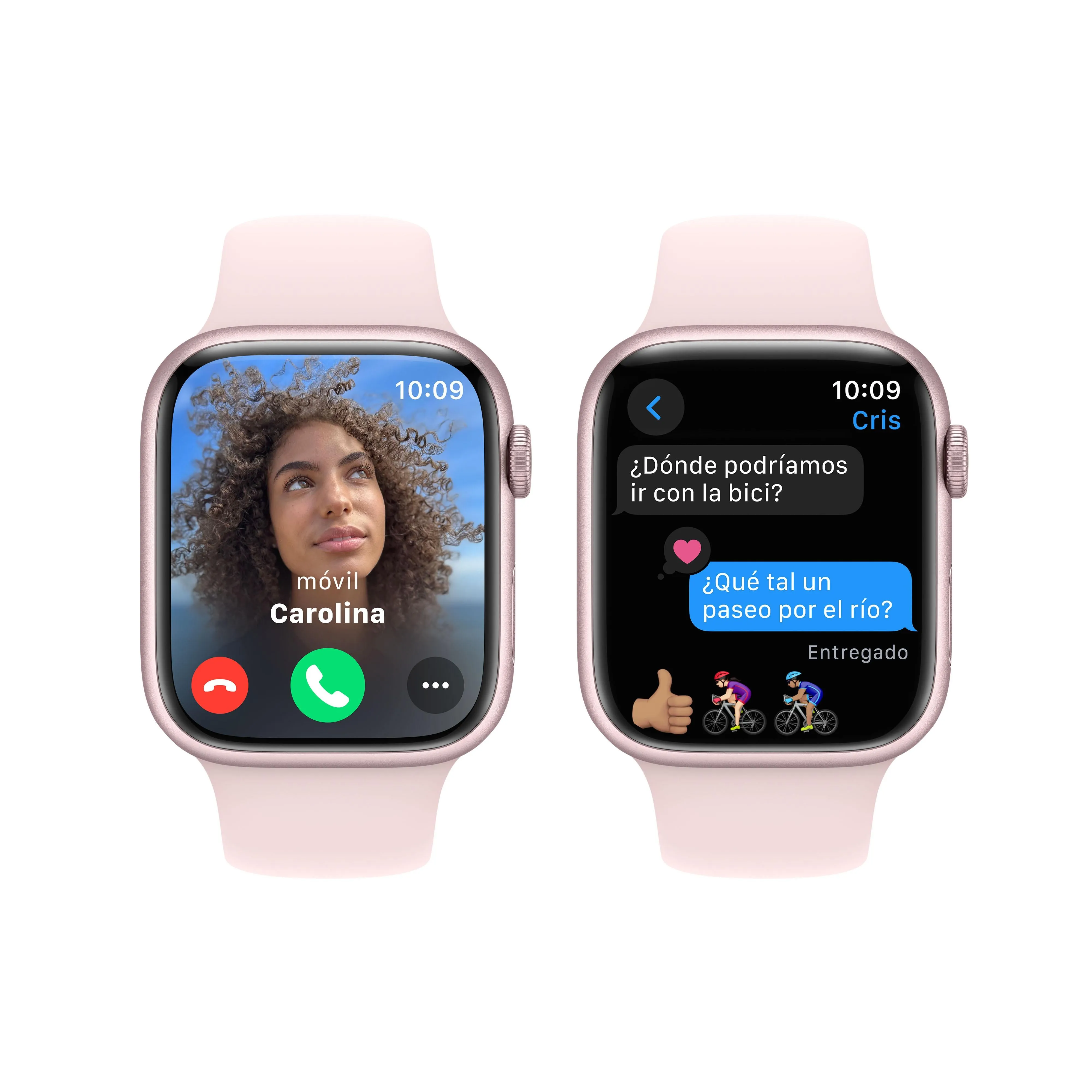 Apple Watch Series 9 (GPS) - Caja de aluminio en rosa de 45 mm - Correa deportiva rosa claro - Talla M/L