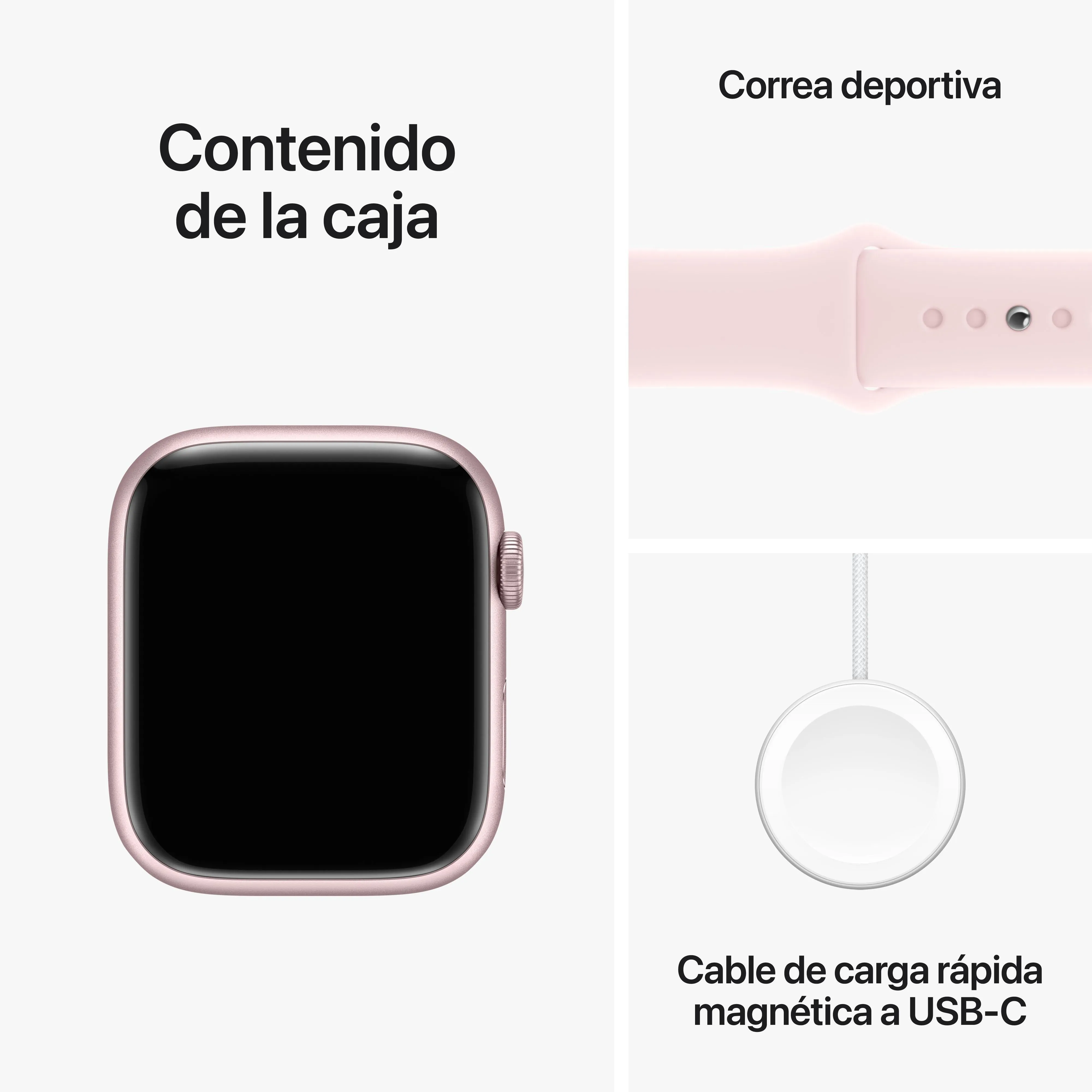 Apple Watch Series 9 (GPS) - Caja de aluminio en rosa de 45 mm - Correa deportiva rosa claro - Talla M/L