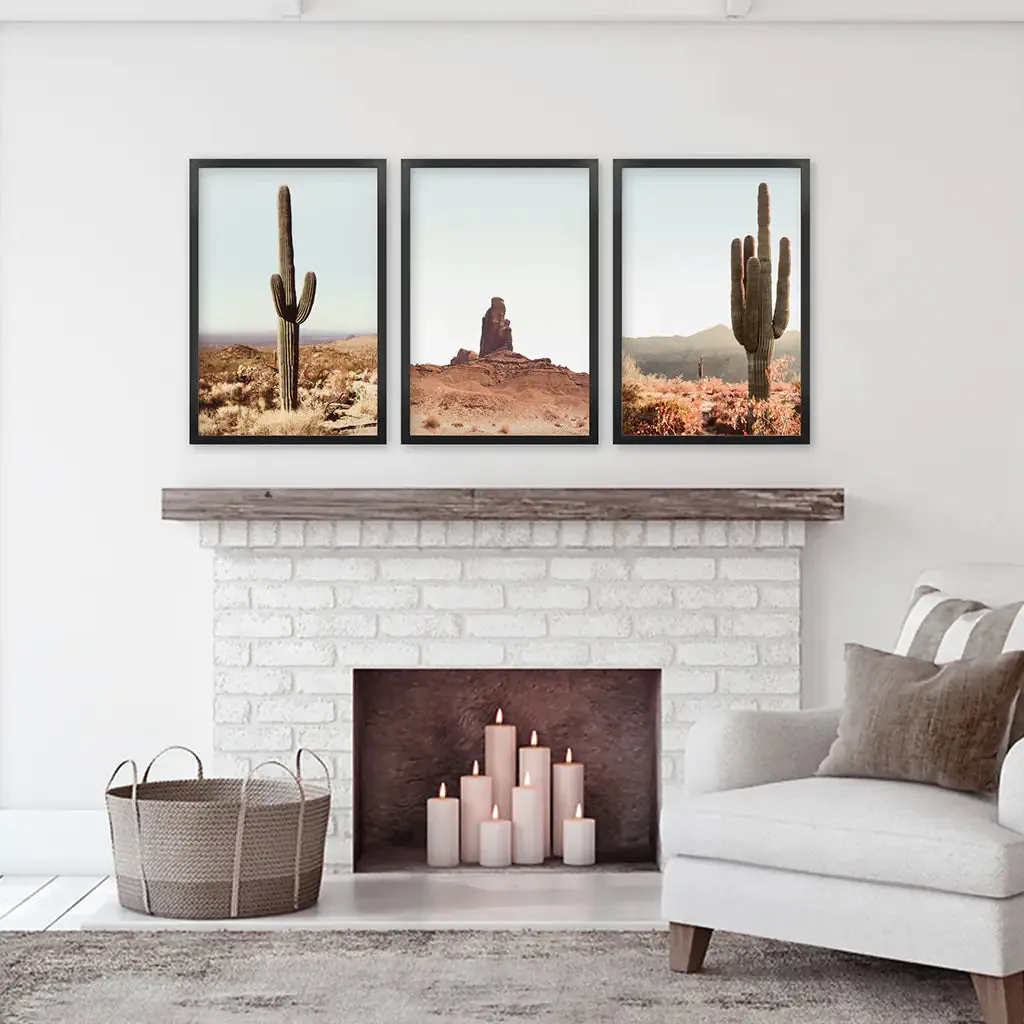 Arizona Desert Wall Art Set. Sedona Red Rocks, Saguaro Cacti