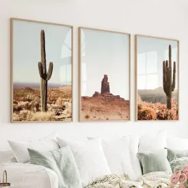 Arizona Desert Wall Art Set. Sedona Red Rocks, Saguaro Cacti