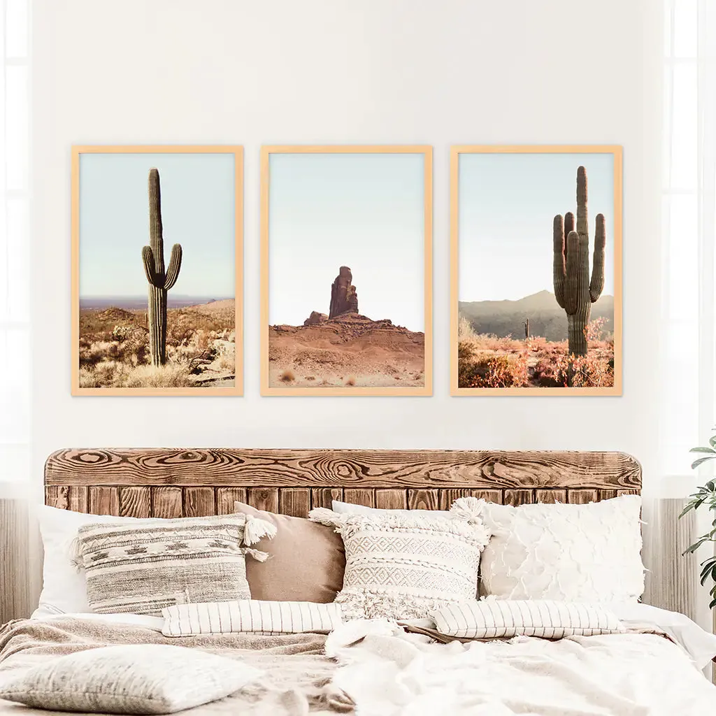 Arizona Desert Wall Art Set. Sedona Red Rocks, Saguaro Cacti