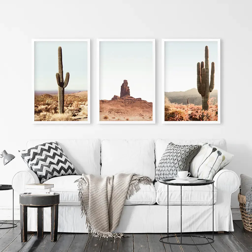 Arizona Desert Wall Art Set. Sedona Red Rocks, Saguaro Cacti