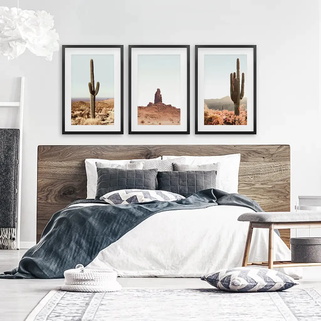 Arizona Desert Wall Art Set. Sedona Red Rocks, Saguaro Cacti