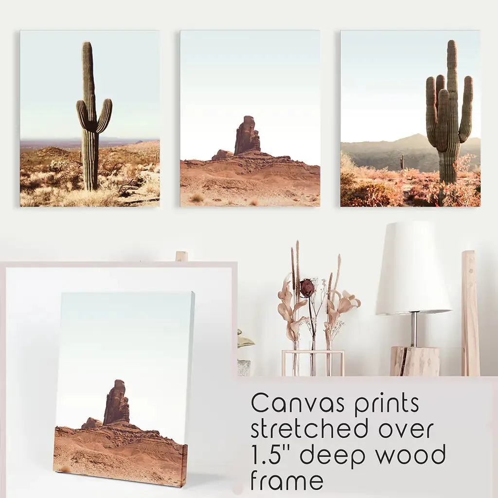 Arizona Desert Wall Art Set. Sedona Red Rocks, Saguaro Cacti