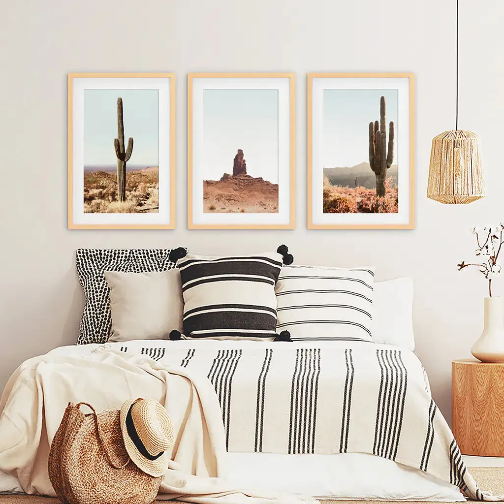 Arizona Desert Wall Art Set. Sedona Red Rocks, Saguaro Cacti