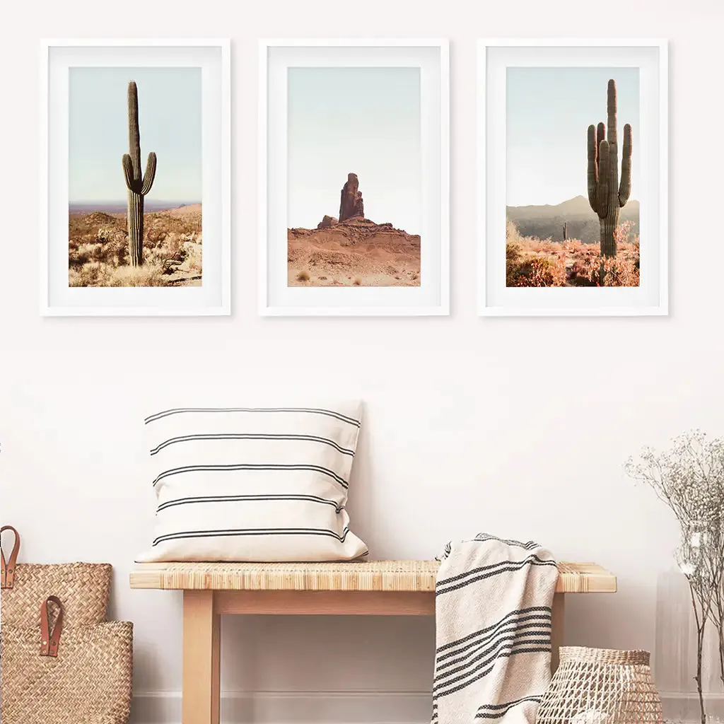 Arizona Desert Wall Art Set. Sedona Red Rocks, Saguaro Cacti