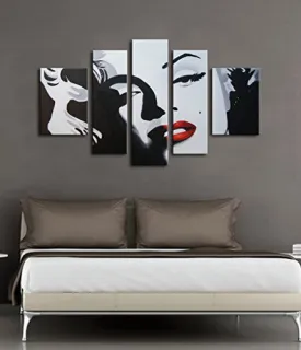 ARTLAND MODERN 100% HAND PAINTED OIL PAINTING ON CANVAS "SEXY MARILYN MONROE" 5-PIECE FAMOUS PEOPLE FRAMED WALL ART READY TO HANG FOR LIVING ROOM ARTWORK FOR WALL DECOR HOME DECORATION 26X48INCHES