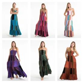 Assorted set of 3 Upcycled Patchwork Solid Color Maxi Dress