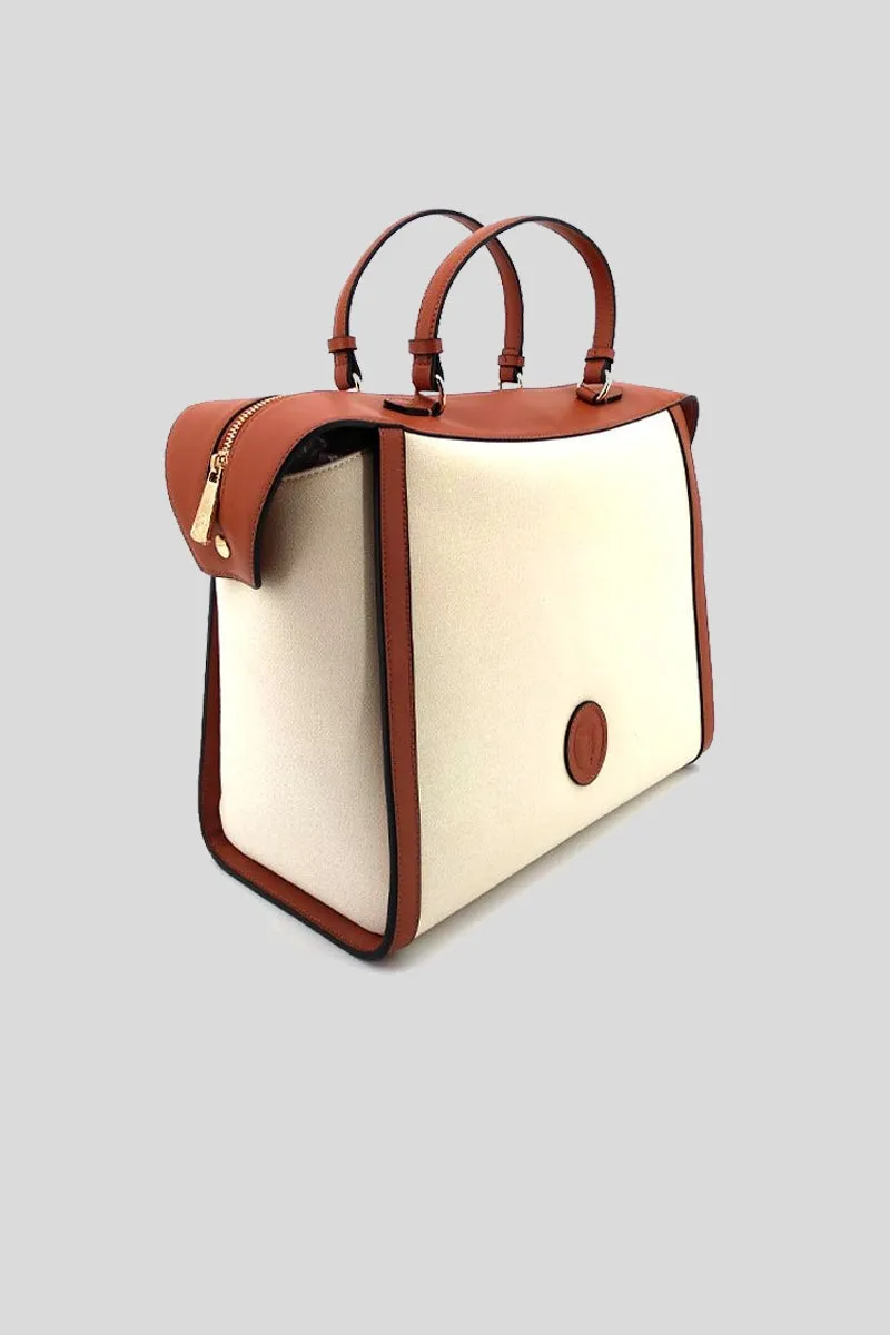 Aster Shopping Canvas   Pu - Light Beige/Leather Brown