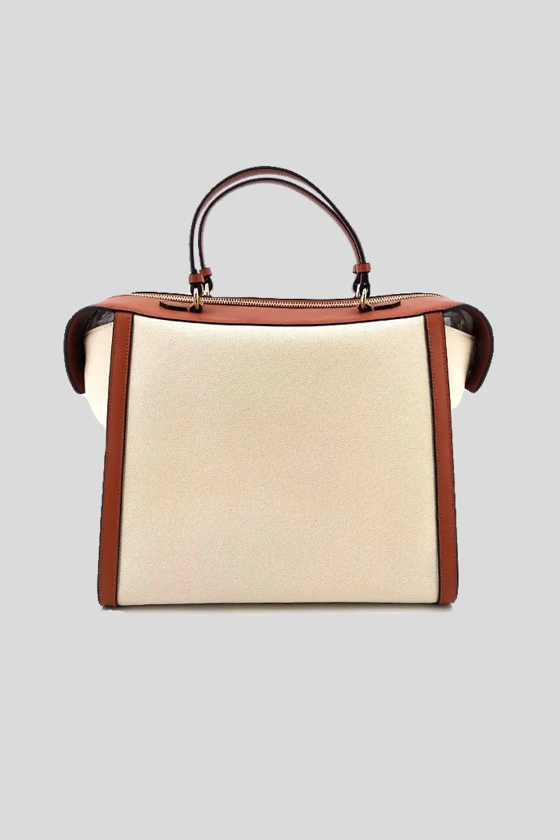 Aster Shopping Canvas   Pu - Light Beige/Leather Brown