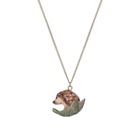 Baby Hedgehog on Leaf Necklace