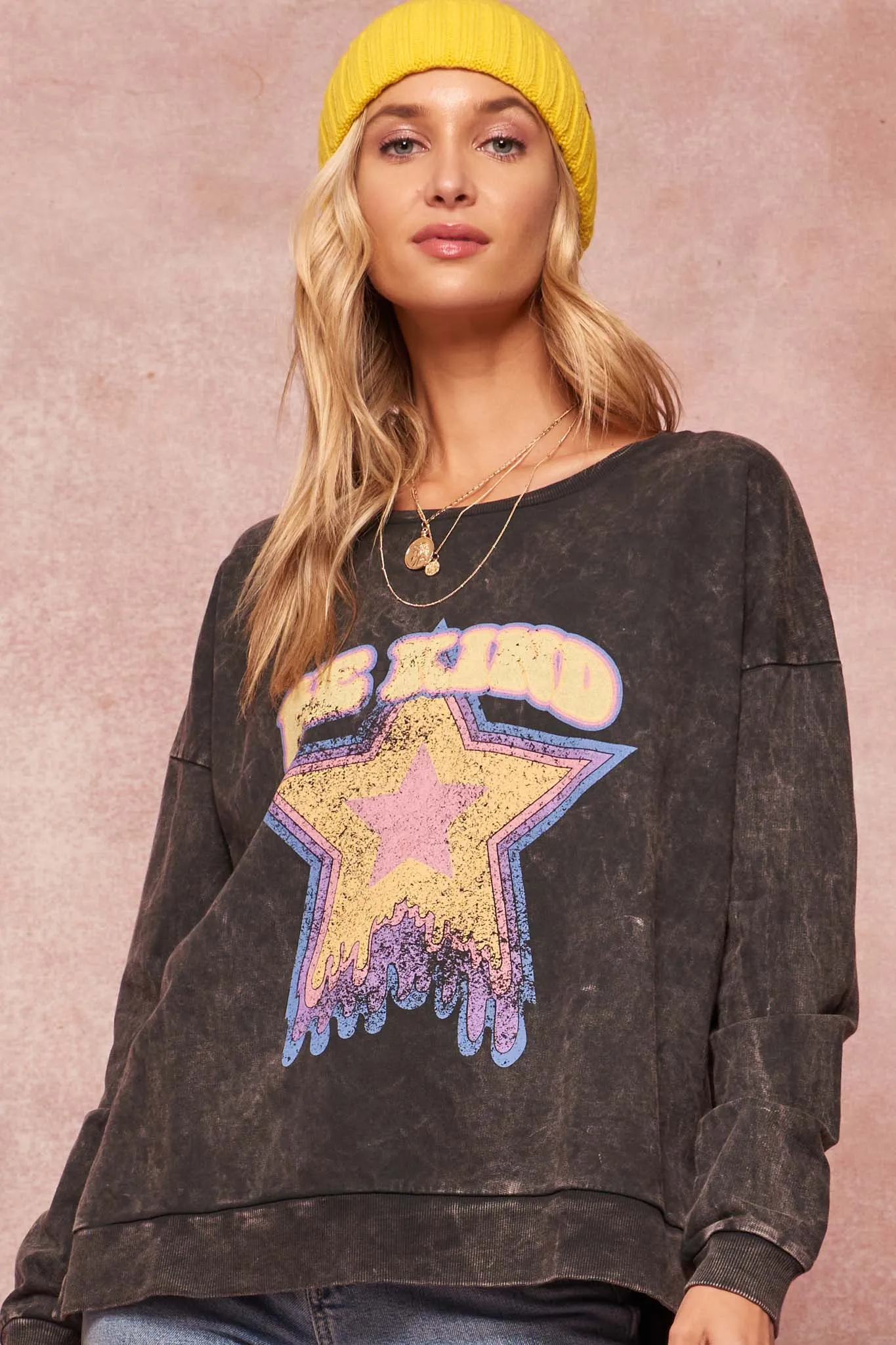 Be Kind Vintage-Washed Graphic Sweatshirt