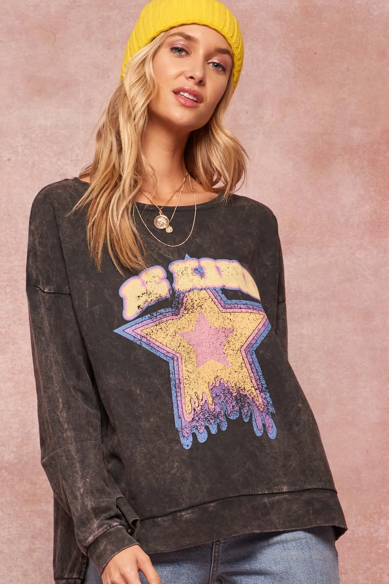 Be Kind Vintage-Washed Graphic Sweatshirt