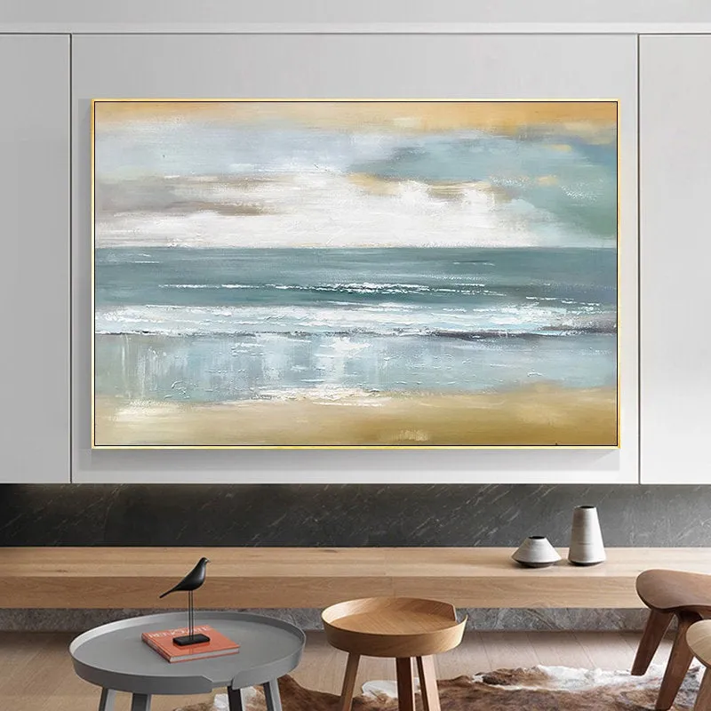 Beach Sunset Painting Coastal Painting Ocean Art Blue Sea Abstract Op079