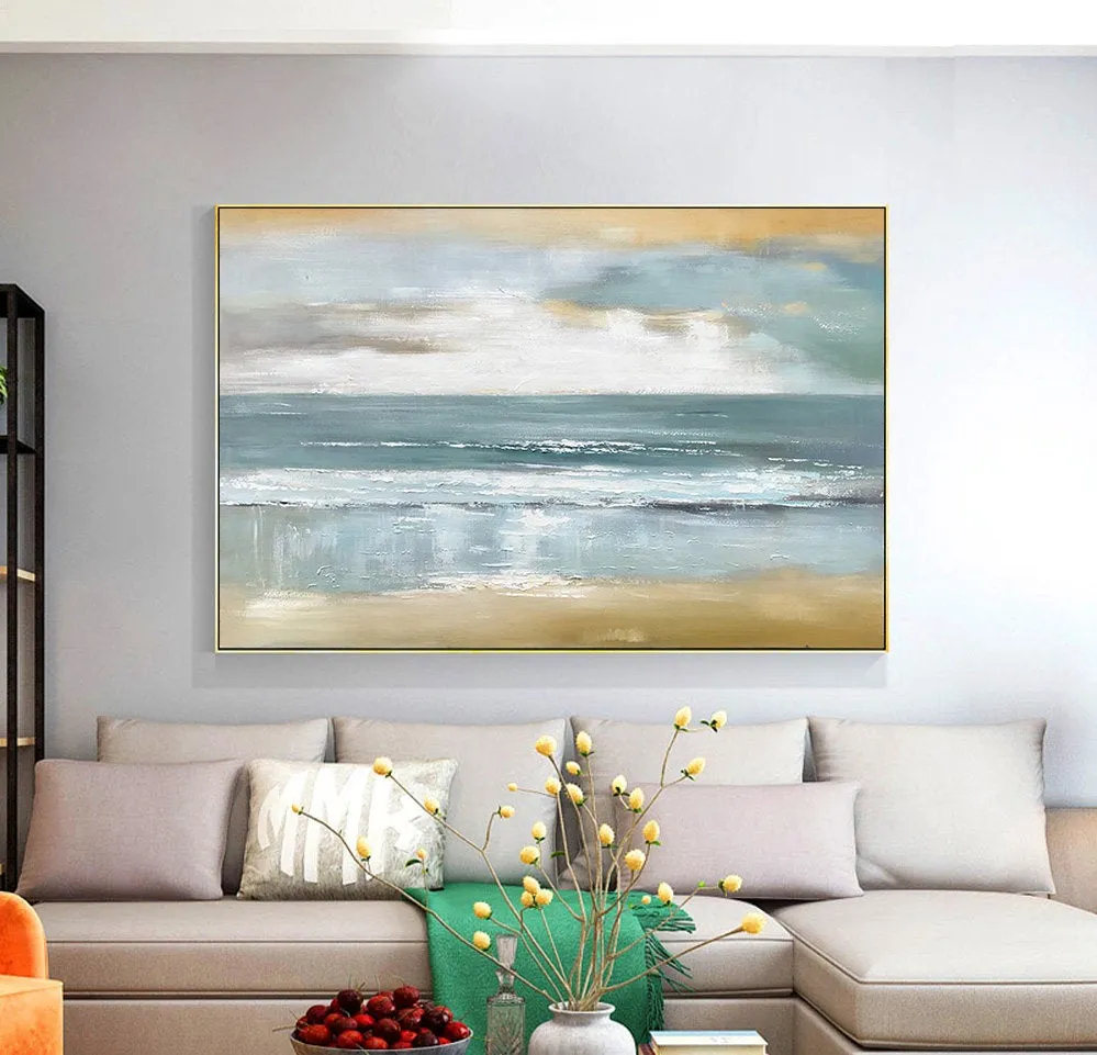 Beach Sunset Painting Coastal Painting Ocean Art Blue Sea Abstract Op079