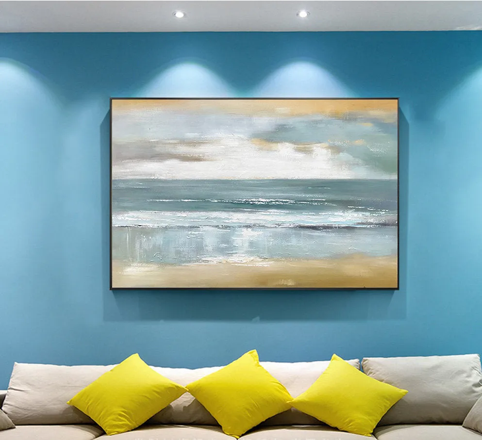 Beach Sunset Painting Coastal Painting Ocean Art Blue Sea Abstract Op079