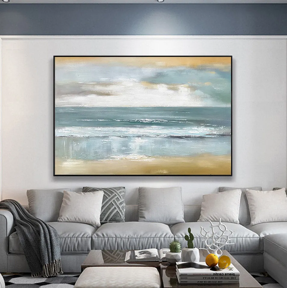 Beach Sunset Painting Coastal Painting Ocean Art Blue Sea Abstract Op079