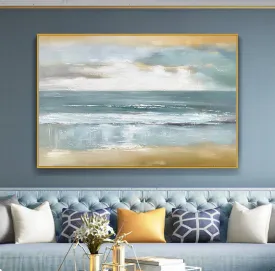 Beach Sunset Painting Coastal Painting Ocean Art Blue Sea Abstract Op079